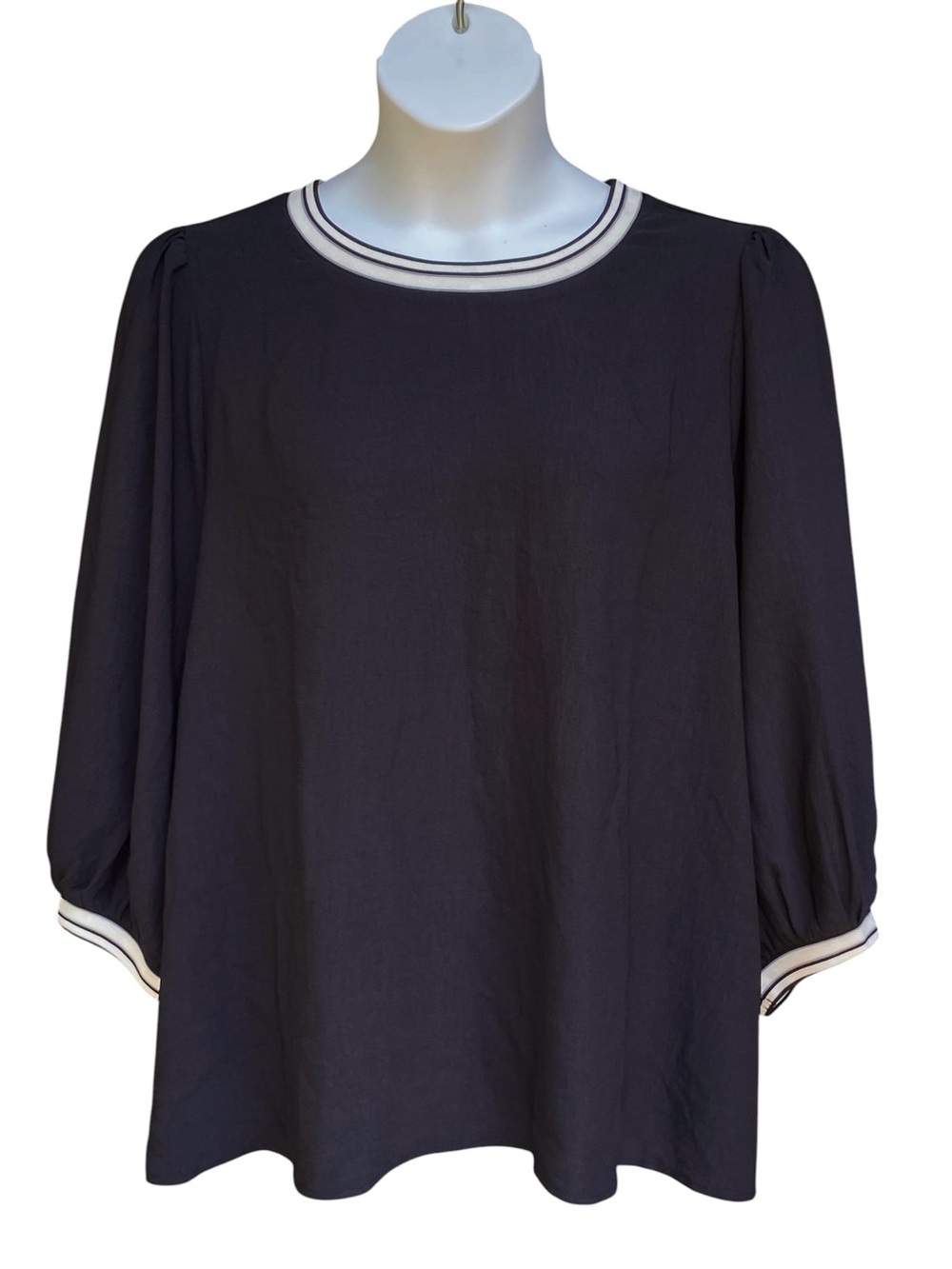 Oddi NWT Boutique Style 3/4 Sleeve Blouse Black Stripe Trim Womens Plus Size 2XL